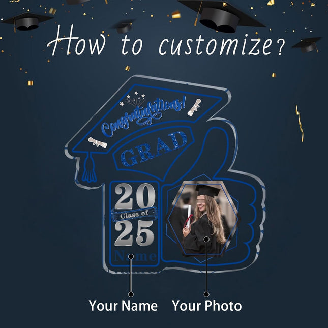 UUBAO Personalized Graduation Decorative Signs Plaques Class of 2024 Desk Paperweight Farewell Memorial Gift with Photo(Blue and Silver)