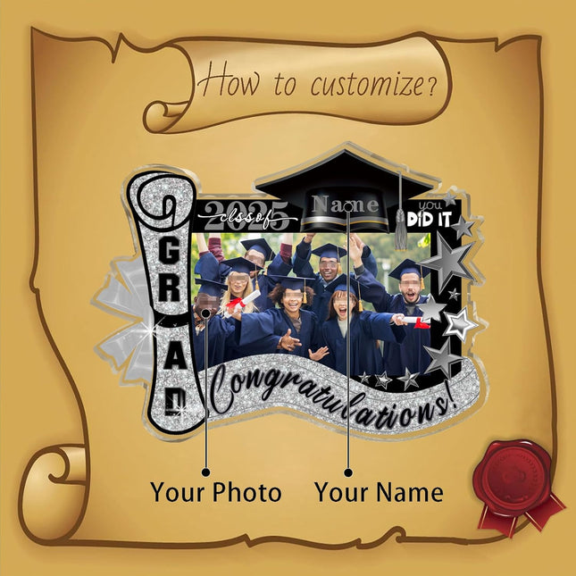 UUBAO Customized Graduation Plaque with Photo Crystal Desktop Keepsake Gift (Black and Silver)