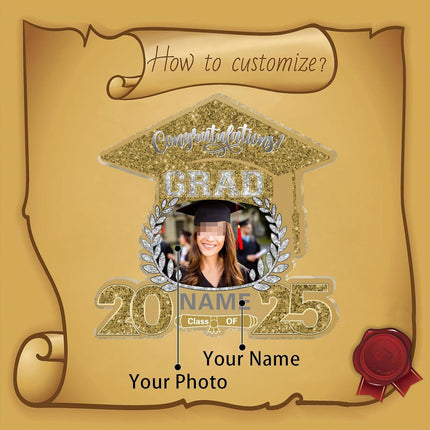 UUBAO Customized Graduation Plaque with Photo Crystal Desktop Keepsake Gift (Champagne)