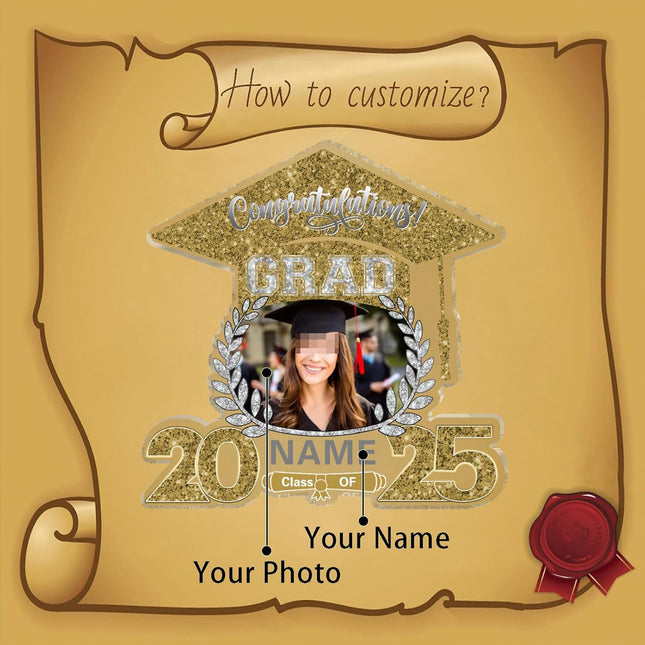 UUBAO Customized Graduation Plaque with Photo Crystal Desktop Keepsake Gift (Champagne)