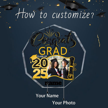 UUBAO Personalized Graduation Gift Class of 2025 Desk Paperweight Farewell Memorial Decorative Signs Plaques with Photo (Black and Gold)