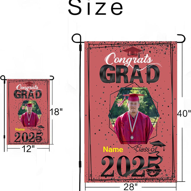 UUBAO Custom Graduation Garden Flag with Photo Class of 2025 Congrats Grad Double Sided Yard Flag Decorative Gifts (Pink)