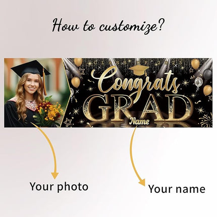 UUBAO Custom Graduation Party Decorations Personalization Banner Class of 2025 Backdrop (Champagne）