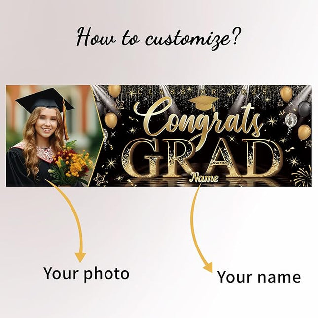 UUBAO Custom Graduation Party Decorations Personalization Banner Class of 2025 Backdrop (Champagne）