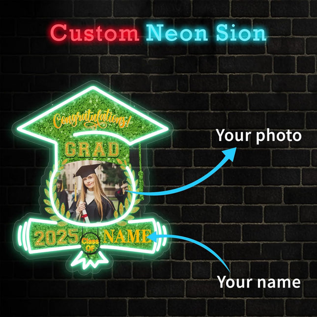 UUBAO Custom Graduation Gift LED Neon Signs Class of 2025 Personalized Photo Congrats Grad USB Powered (Light Green)