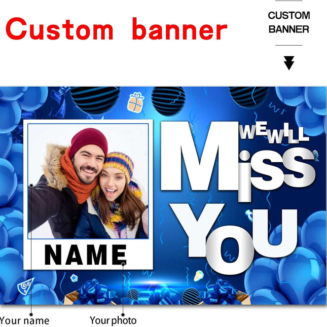 UUBAO Custom We Will Miss You Decorations Banner,Farewell Going Away Party Decorations for Anniversary Retirement Graduation Party(Navy Blue)