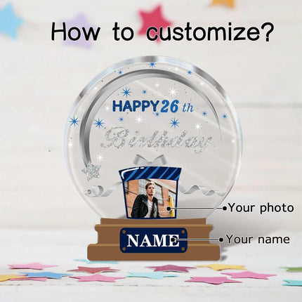 UUBAO Customized Birthday Gift Acrylic Plaque Custom Picture Crystal Desktop Keepsake Gift Birthday Decorations(Blue)