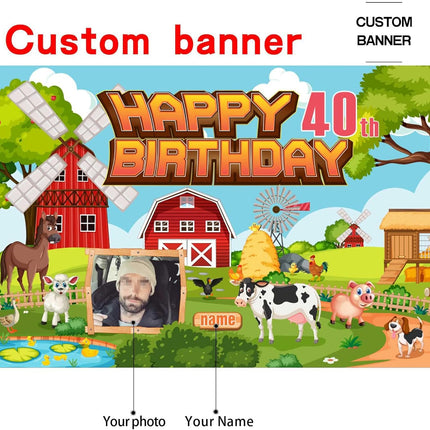 UUBAO Custom Farm Theme Birthday Decorations Banner Personalized Fabric Banner for Birthday Party Supplies