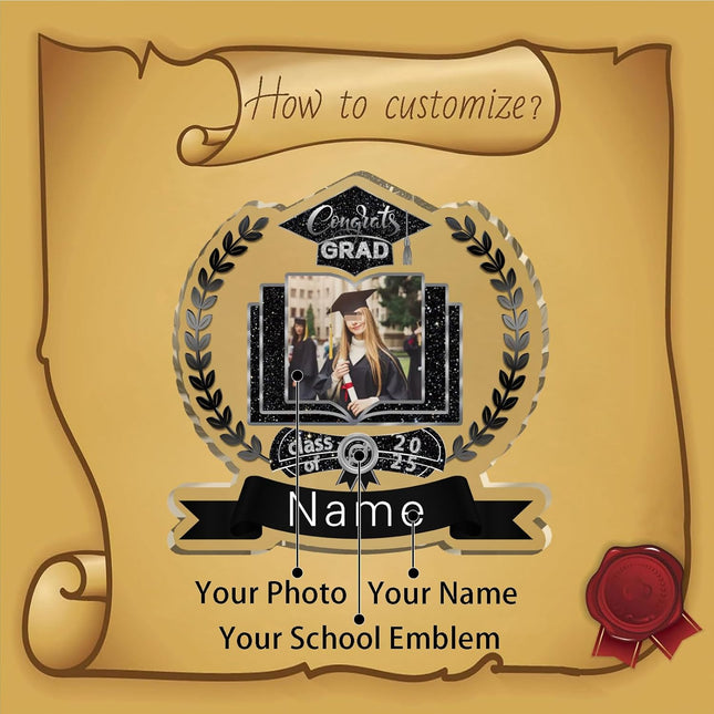 UUBAO Customized Graduation Plaque with Single Picture Custom Picture 2025 Congrats Grad Crystal Desktop Farewell Keepsake Gift (Black and Silver)