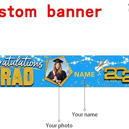 UUBAO Custom Graduation Party Decorations 2025 Personalization Congrats Grad Banner Graduation Backdrop(Sky Blue and Gold)