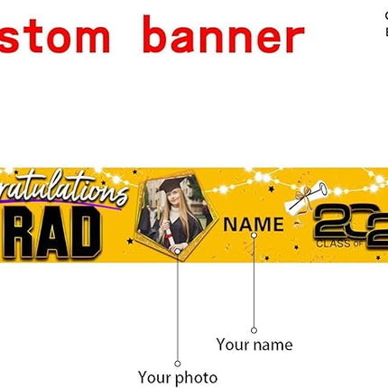 UUBAO Custom Graduation Party Decorations 2025 Personalization Congrats Grad Banner Graduation Backdrop(Yellow)