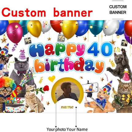 UUBAO Custom Cat Theme Birthday Decoration Banner Personalized Fabric Banner for Birthday Party Supplies
