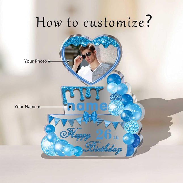 UUBAO Custom Happy Birthday Acrylic Plaque Desktop with Photo Personalized  Birthday Gift Ideas Keepsake Paperweight Sign(Blue)