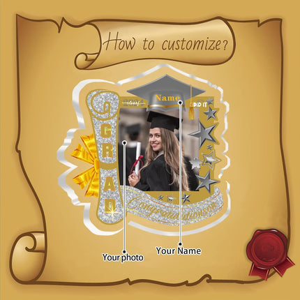 UUBAO Customized Graduation Plaque with Single Picture Custom Picture 2025 Congrats Grad Crystal Desktop Farewell Keepsake Gift (Champagne)