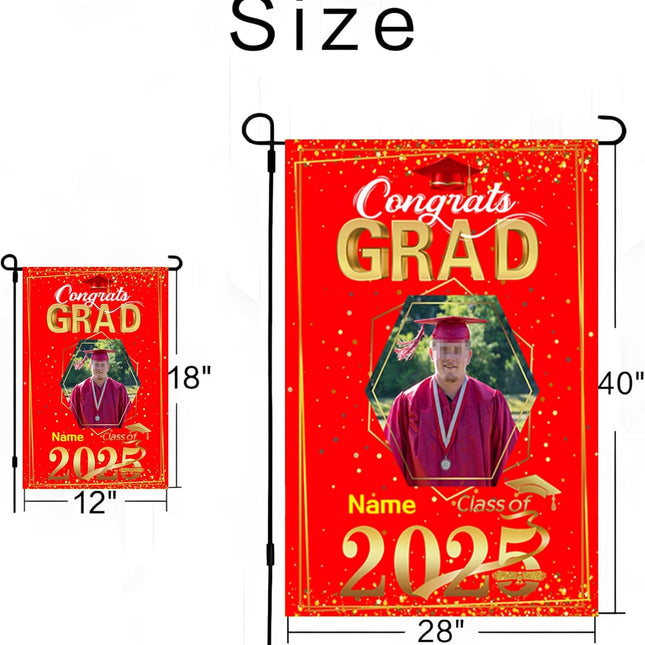 UUBAO Custom Graduation Garden Flag with Photo Class of 2025 Congrats Grad Double Sided Yard Flag Decorative Gifts (Red)