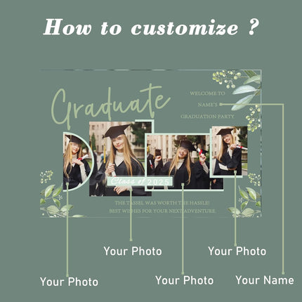 UUBAO Customized Welcome Sign for Graduation Party Personalized Acrylic Sign with Photo Name Class of 2025 Graduation Decor(Green Leaves)