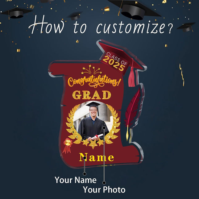 UUBAO Personalized Graduation Gift Class of 2025 Desk Paperweight Farewell Memorial Decorative Signs Plaques with Photo (Maroon)