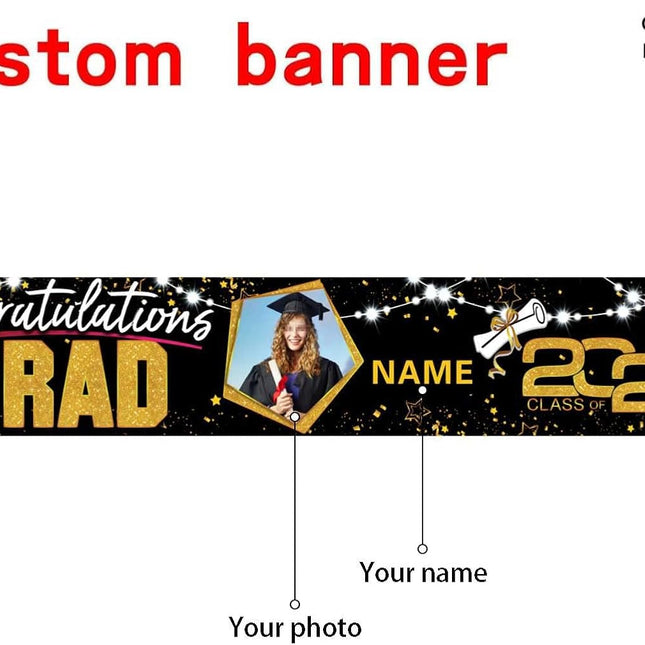 UUBAO Custom Graduation Party Decorations 2025 Personalization Congrats Grad Banner Graduation Backdrop(Black and Gold)