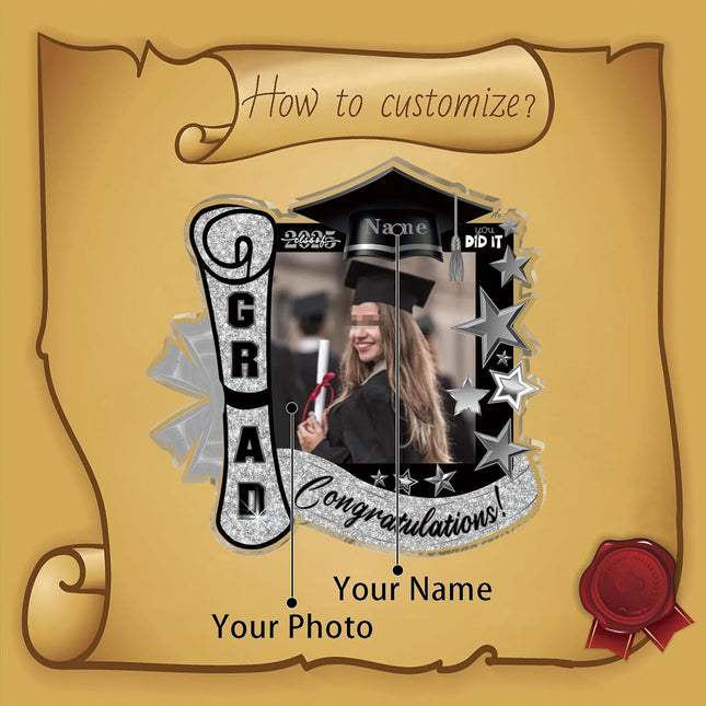 UUBAO Customized Graduation Plaque with Single Picture Custom Picture 2025 Congrats Grad Crystal Desktop Farewell Keepsake Gift (Black and Silver)