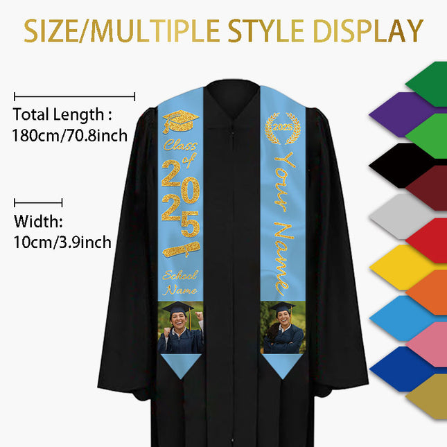 UUBAO Personalized Photo Name Graduation Shawl Custom Multi-color Option Graduation Stole Class Of 2025 Honor Shoulder Strap Decoration (Yellow)