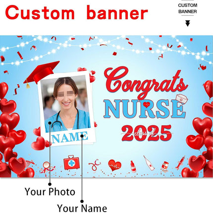 UUBAO Custom Nurse/Medical Students Graduation Party Decorations 2025 Personalization Congrats Grad Backdrop Banner