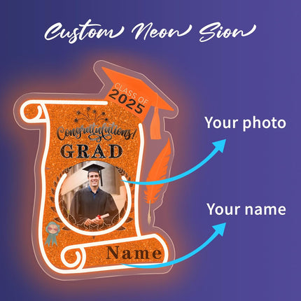 UUBAO Custom Graduation Gift LED Neon Signs Class of 2025 Personalized Photo Congrats Grad USB Powered (Orange)