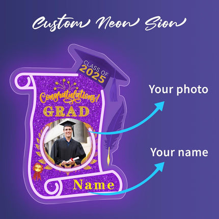 UUBAO Custom Graduation Gift LED Neon Signs Class of 2025 Personalized Photo Congrats Grad USB Powered (Purple)