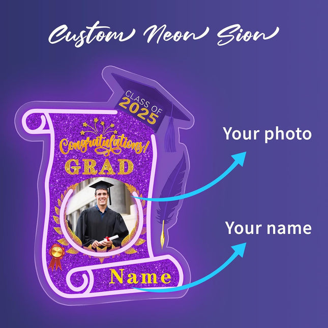 UUBAO Custom Graduation Gift LED Neon Signs Class of 2025 Personalized Photo Congrats Grad USB Powered (Purple)