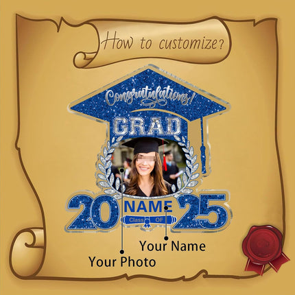 UUBAO Customized Graduation Plaque with Photo Crystal Desktop Keepsake Gift (Blue and Silver)