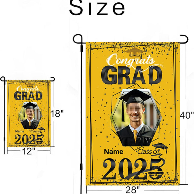 UUBAO Custom Graduation Garden Flag with Photo Class of 2025 Congrats Grad Double Sided Yard Flag Decorative Gifts (Yellow)