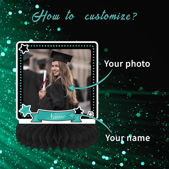 UUBAO 9 PCS Custom Graduation Party Honeycomb Centerpieces Class of 2025 Congrats Grad Decorations Congratulate Graduation Table Toppers for Graduation Party Favor Supplies (Peacock Blue)