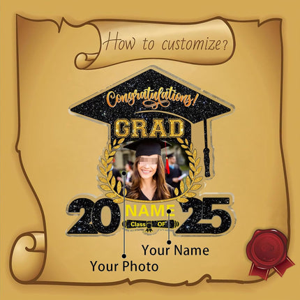 UUBAO Customized Graduation Plaque with Photo Crystal Desktop Keepsake Gift (Black and Gold)