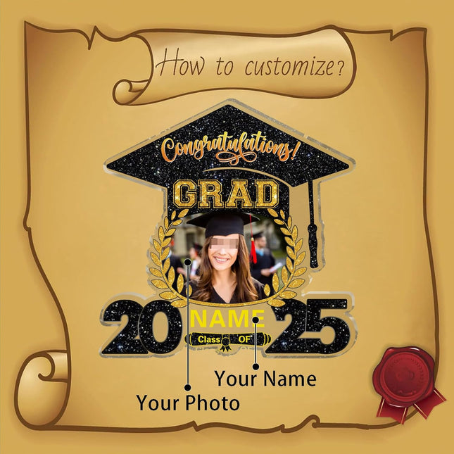 UUBAO Customized Graduation Plaque with Photo Crystal Desktop Keepsake Gift (Black and Gold)
