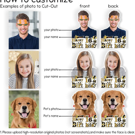 UUBAO Personalized Double Sided Happy Birthday Photo Prop Face Fan Customized Birthday Fun Supplies(Black and Gold)