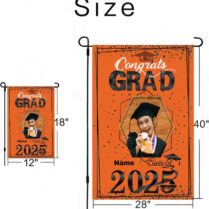 UUBAO Custom Graduation Garden Flag with Photo Class of 2025 Congrats Grad Double Sided Yard Flag Decorative Gifts (Orange)