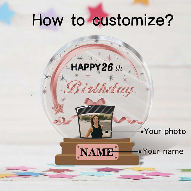 UUBAO Customized Birthday Gift Acrylic Plaque Custom Picture Crystal Desktop Keepsake Gift Birthday Decorations(Pink)