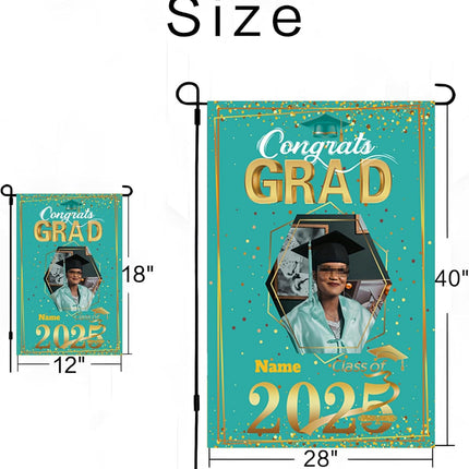 UUBAO Custom Graduation Garden Flag with Photo Class of 2025 Congrats Grad Double Sided Yard Flag Decorative Gifts (Peacock Blue)