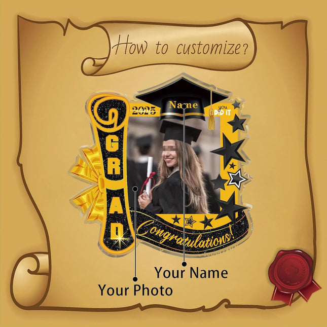 UUBAO Customized Graduation Plaque with Single Picture Custom Picture 2025 Congrats Grad Crystal Desktop Farewell Keepsake Gift (Black and Gold)