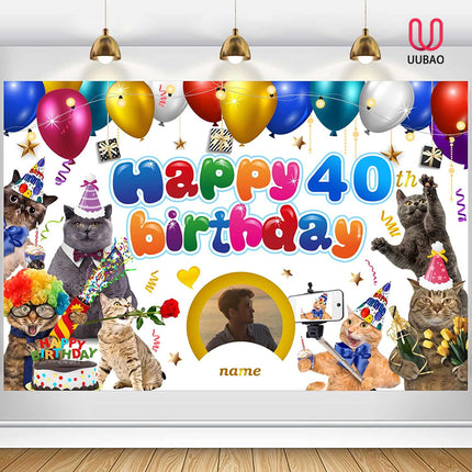 UUBAO Custom Cat Theme Birthday Decoration Banner Personalized Fabric Banner for Birthday Party Supplies