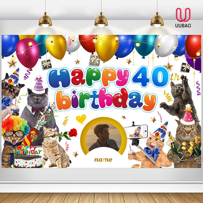 UUBAO Custom Cat Theme Birthday Decoration Banner Personalized Fabric Banner for Birthday Party Supplies