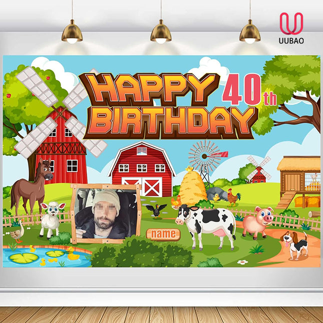 UUBAO Custom Farm Theme Birthday Decorations Banner Personalized Fabric Banner for Birthday Party Supplies