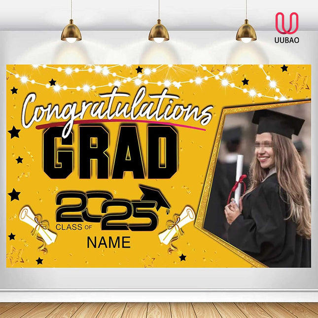UUBAO Custom Graduation Party Decorations Personalization Banner Class of 2025 Backdrop (Yellow)
