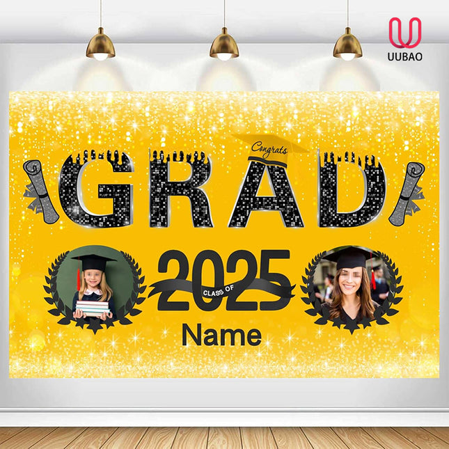 UUBAO Custom Graduation Party Decorations Personalization Banner Class of 2025 Backdrop (Yellow)