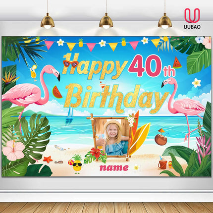 UUBAO Custom Flamingo Theme Birthday Decorations Banner Personalized Fabric Banner for Birthday Party Supplies