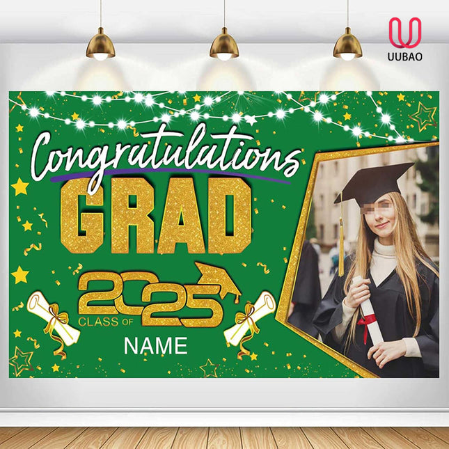 UUBAO Custom Graduation Party Decorations Personalization Banner Class of 2025 Backdrop (Dark Green and Gold)