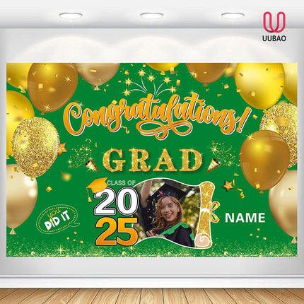 UUBAO Custom Graduation Party Decorations Personalization Banner Class of 2025 Backdrop (Dark Green and Gold)