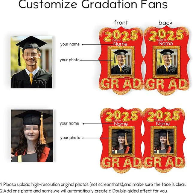 UUBAO Personalized Graduation Double Sided Face Fan Class of 2025 Customized Graduation Head Face Cutout with Handle Fun Photo Prop Supplies(Red)