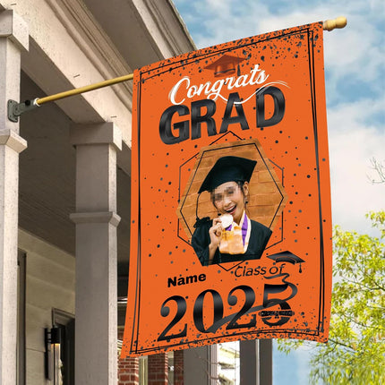 UUBAO Custom Graduation Garden Flag with Photo Class of 2025 Congrats Grad Double Sided Yard Flag Decorative Gifts (Orange)