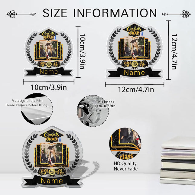 UUBAO Customized Graduation Plaque with Single Picture Custom Picture 2025 Congrats Grad Crystal Desktop Farewell Keepsake Gift (Black and Gold)