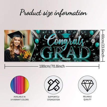 UUBAO Custom Graduation Party Decorations Personalization Banner Class of 2025 Backdrop (Peacock Blue）